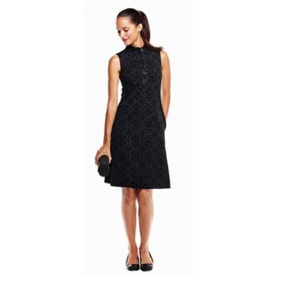 J. McLaughlin Dress XS NWOT Lacey Damask Swing Flocking Bainbridge Collar Black - Picture 1 of 8